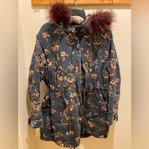 Capsule Green Floral Print FurHood Coat